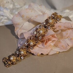 Pearl and Rhinestone Bracelet - Faux Fashion